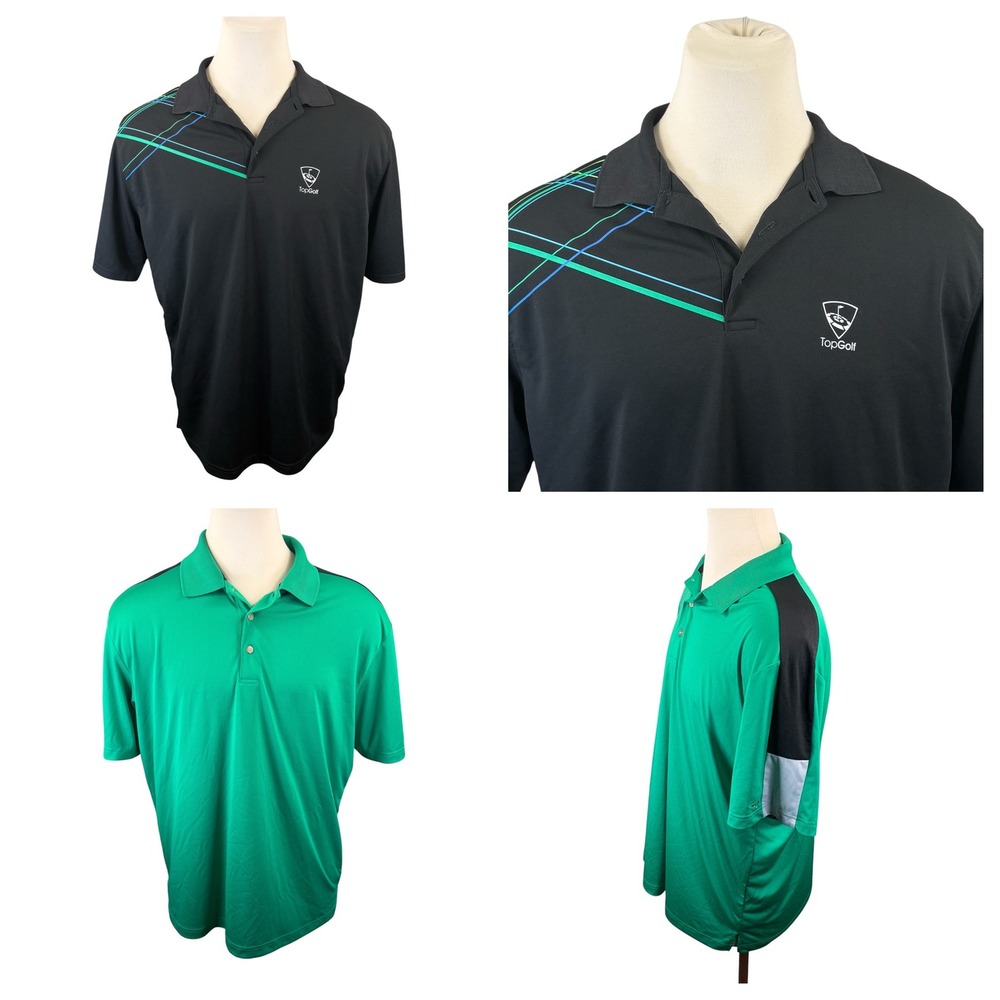 Lot of 2 Mens Grand Slam & TopGolf Performance Polo Shirts XXL Green Black 2XL